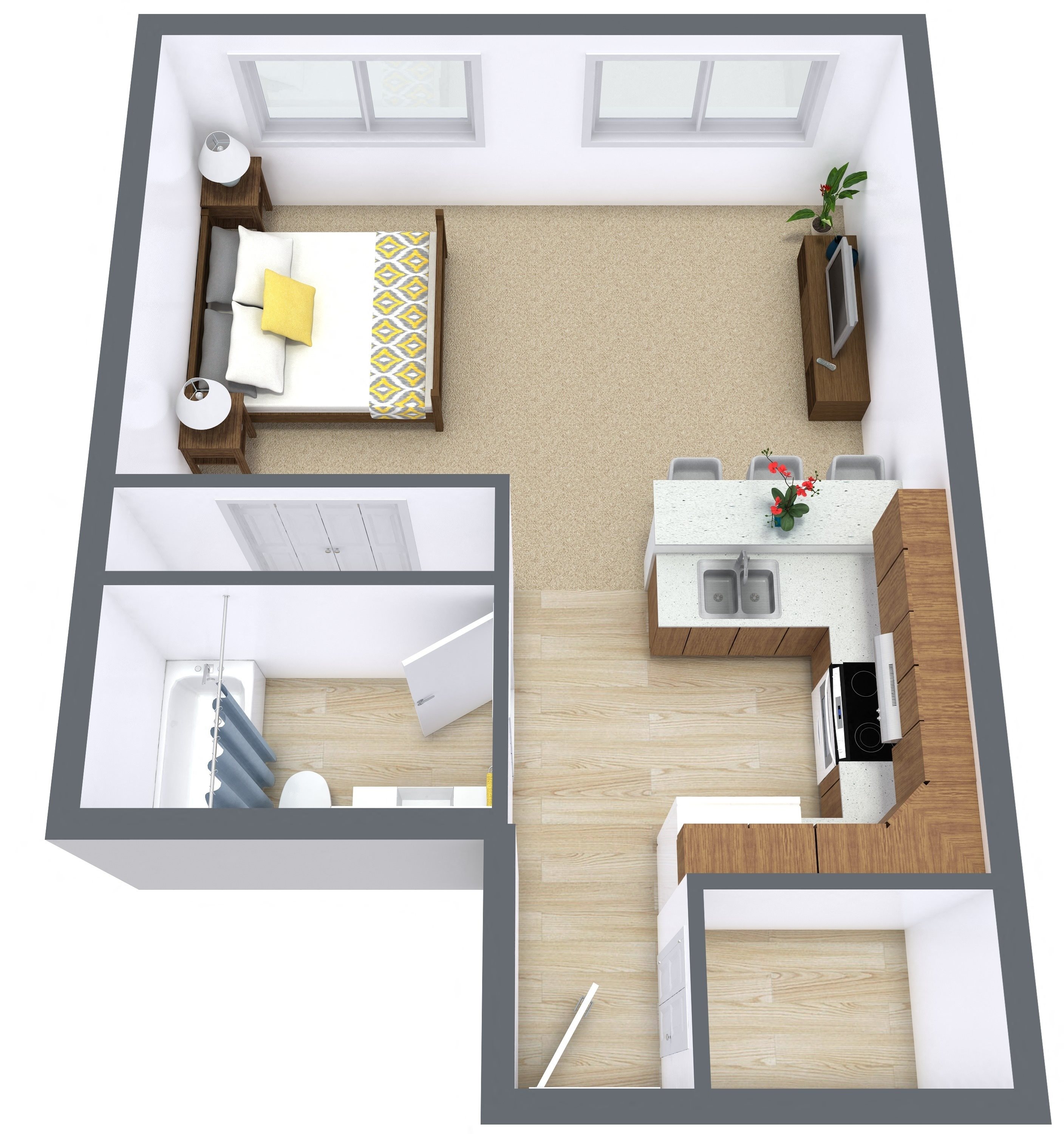 Flickertail I-VI Apartments | Efficiency | Plan 01A Flickertail I-VI Apartments | Efficiency | Plan 01A